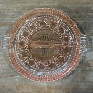 Vtg Pink Depression Glass Candy Nut Relish Divided Starburst Dish Victorian